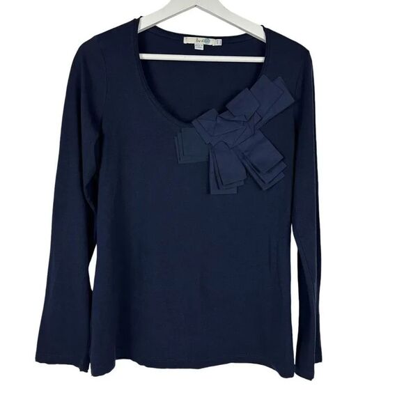 Boden Tops - Boden Dark Blue size 6 Long Sleeve Tee with Silk Bow